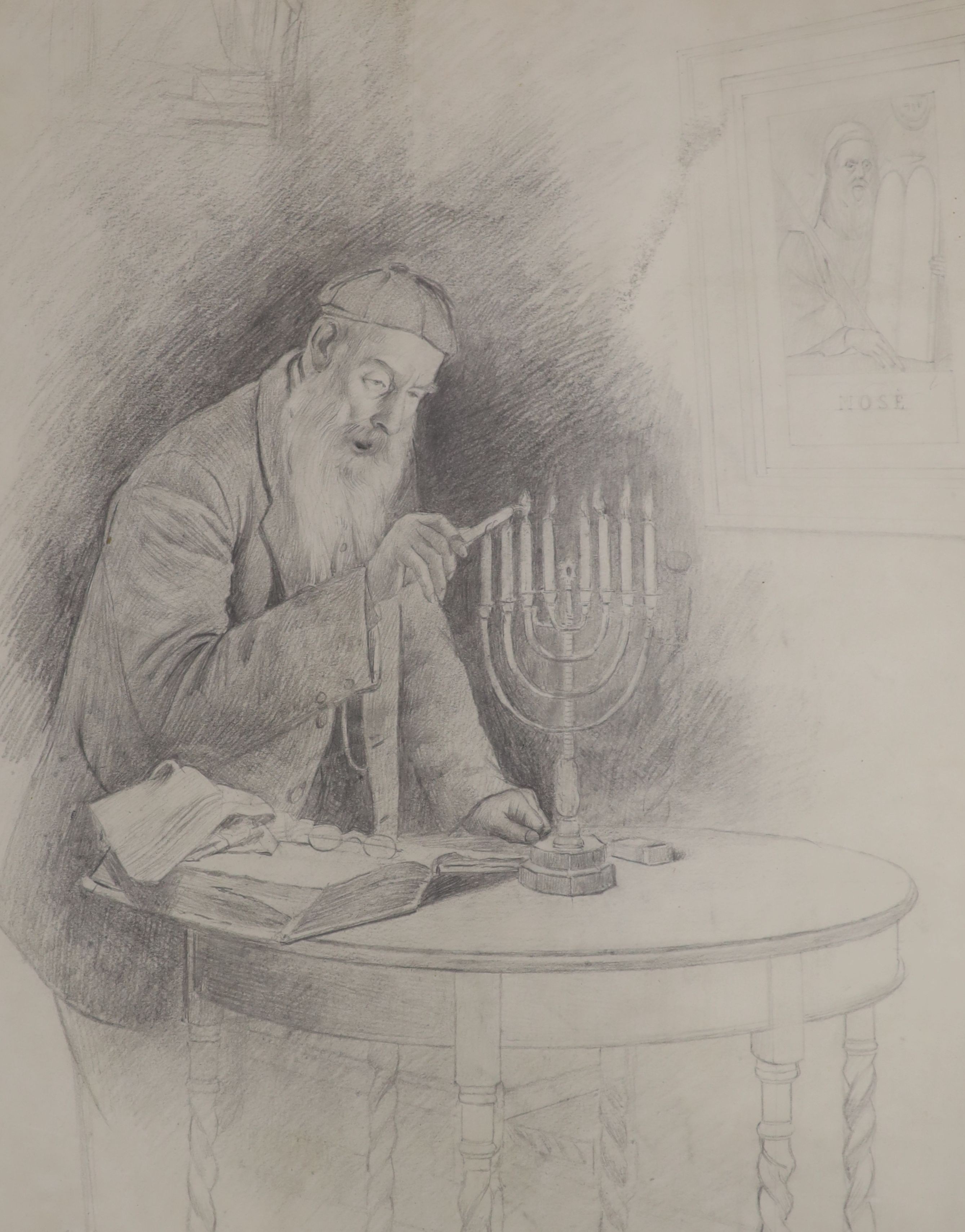 Charles Spencelayh (1865-1958), pencil drawing, 'Chanukah', signed and dated 1924, 48 x 38cm